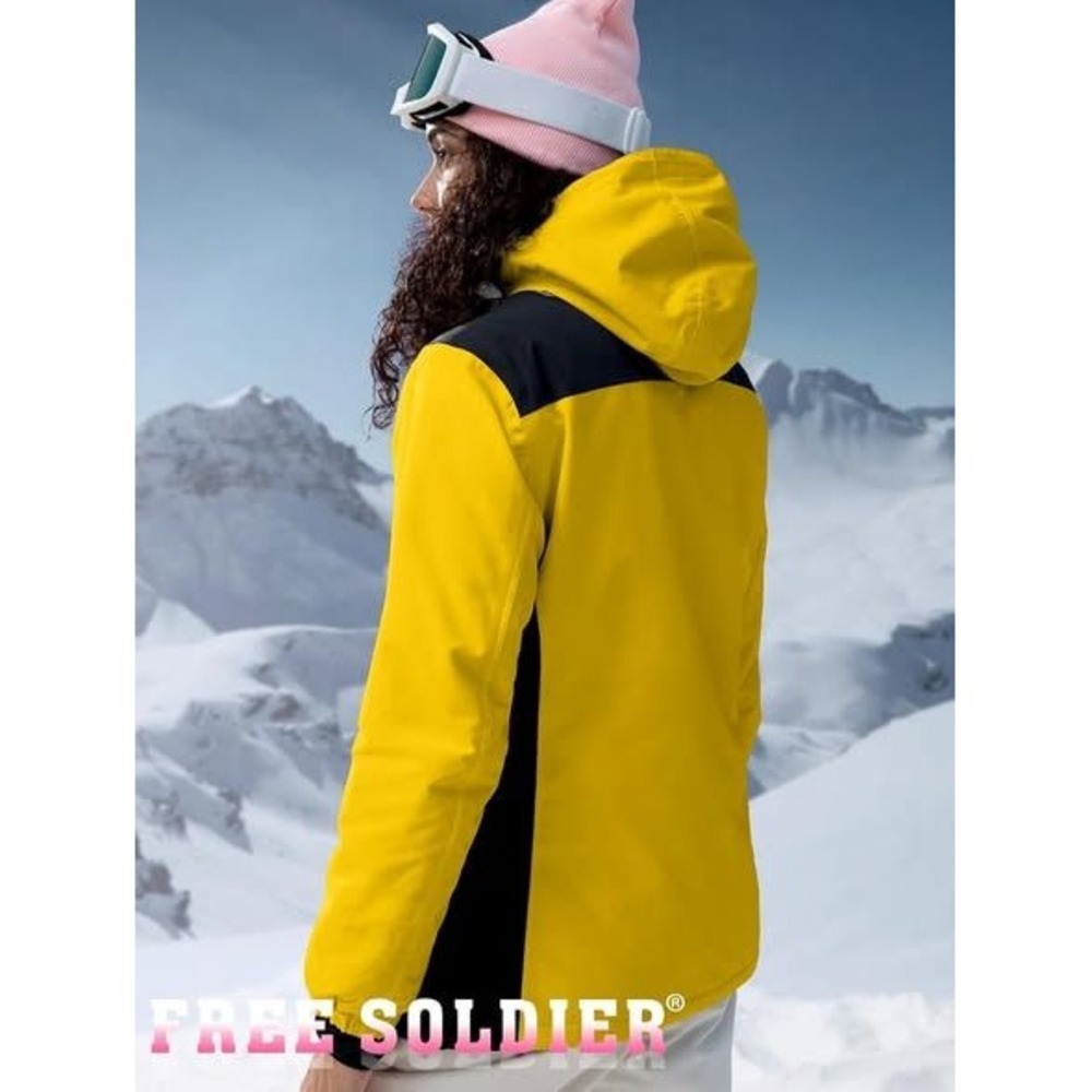 Free Soldier Yellow Black Ski Snowboard Jacket Hooded Waterproof Insulated 14/16 - Picture 2 of 4